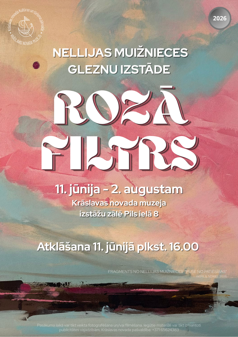 Abstrakta rozā un zilganzaļa glezna. Pasākuma afiša.