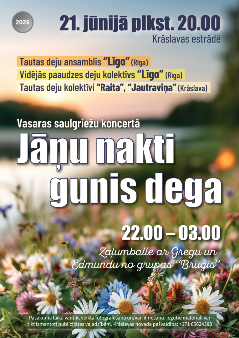 Pļavas ziedi upes krastā. Pasākuma afiša