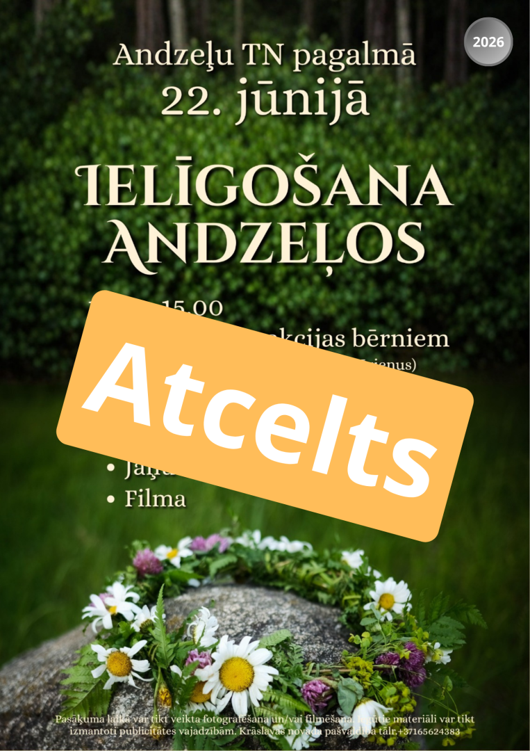 Pļavas ziedu vainags uz akmens. Atcelta pasākuma afiša