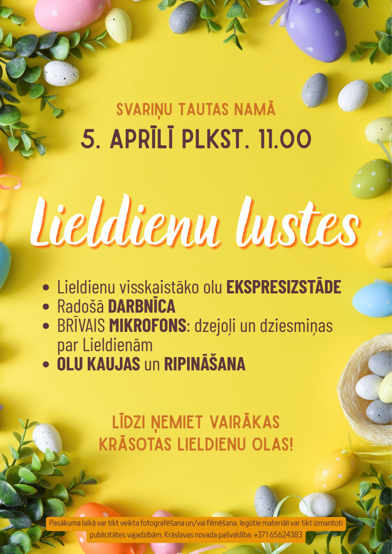 Krāsainas Lieldienu olas un pavasara dekorācijas. Lieldienu pasākuma afiša.