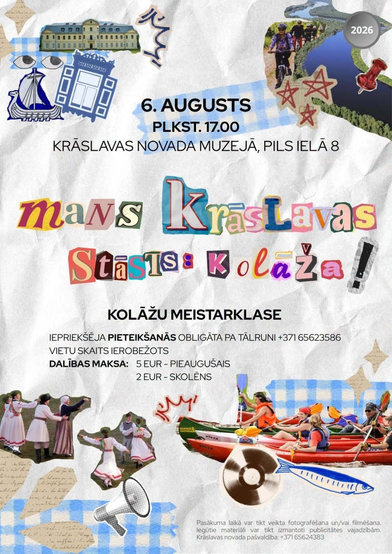 Kolāža ar Krāslavas simboliem, vietām un notikumiem. Pasākuma afiša