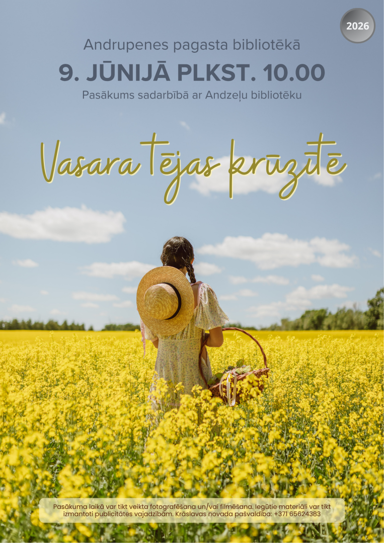 Meitene ziedošā rapšu laukā. pasākuma afiša