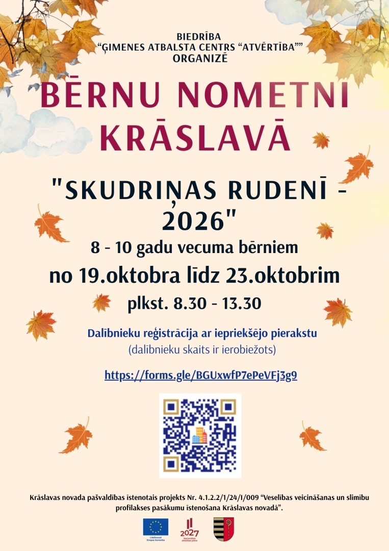 Krītošas rudens lapas uz gaiša fona. Pasākuma afiša