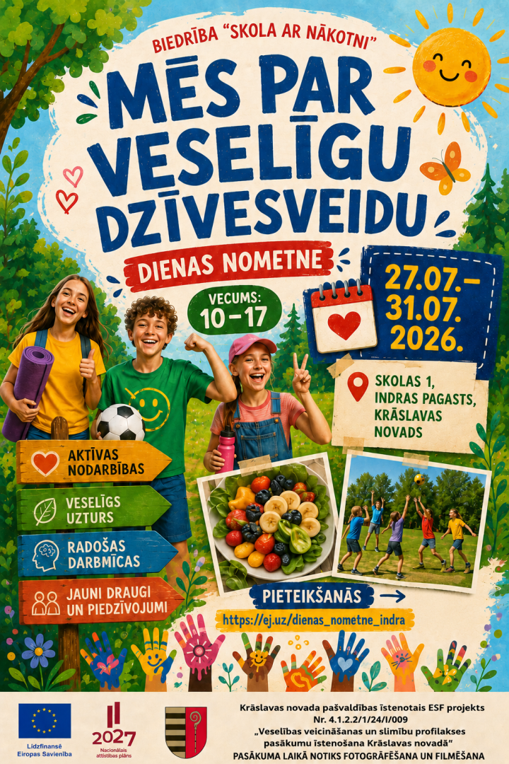 Bērnu, sporta, veselīga uztura un radošo aktivitāšu ilustrācijas. Pasākuma afiša