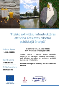 Attēli ar dzērieniem, dabas ainavu un koka instrumentu. Projekta informatīvā afiša.