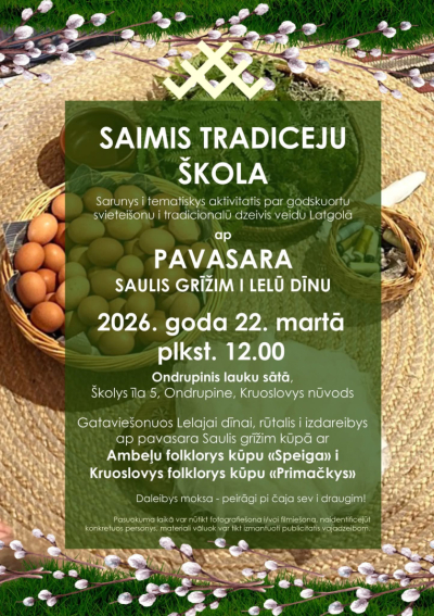 Grozi ar olām un pavasara dabas elementi. Pasākuma afiša.