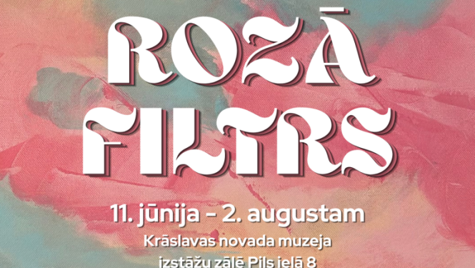 Abstrakta rozā un zilganzaļa glezna. Pasākuma afiša.