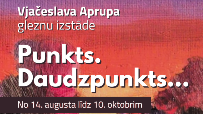 Abstraktas gleznas fragments sarkanos, violetos un tumšos toņos. Pasākuma afiša