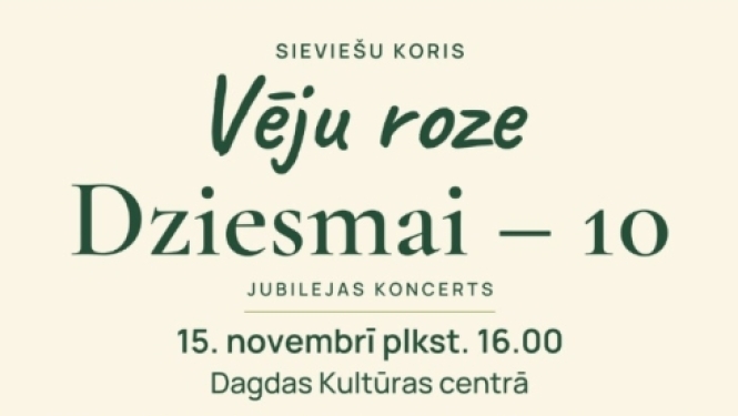 Sieviešu koris tautastērpos ar zaļām vestēm un svītrainiem brunčiem. Pasākuma afiša