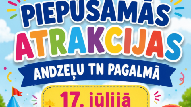Piepūšamo atrakciju un uzkodu ilustrācija. Pasākuma afiša