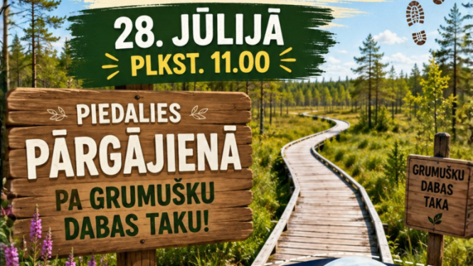 Purva ainava ar koka laipu. Pasākuma afiša