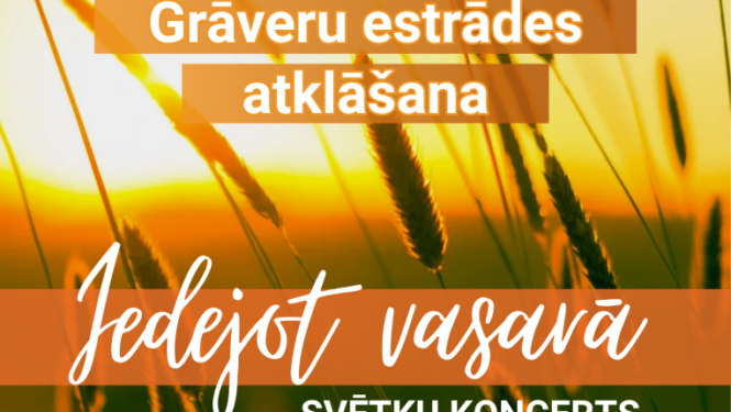 Saulrieta un pļavas zāļu fons. Pasākuma afiša