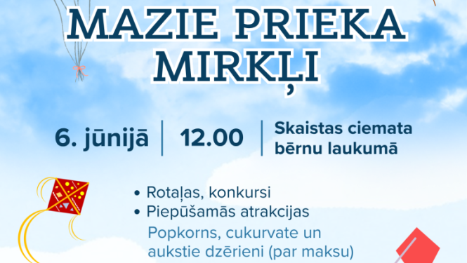 Ilustrācija – bērni spēlējas pļavā un laiž gaisā pūķus. Pasākuma afiša.
