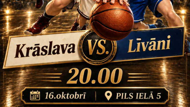 Ilustrācija ar basketbolistiem spēles laukumā. Pasākuma afiša