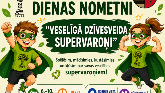 Ilustrēti supervaroņi un bērni. Nometnes afiša