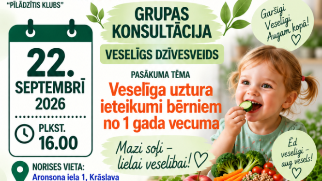 Bērns ēd augļus un dārzeņus. Pasākuma afiša