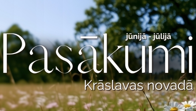 Pļava ar ziedošām margrietiņām un citiem savvaļas ziediem. Pasākumu afiša