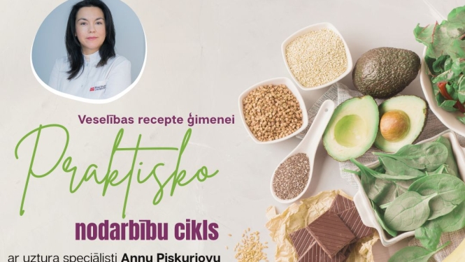 Veselīgi produkti un uztura speciālistes foto. Pasākuma afiša.