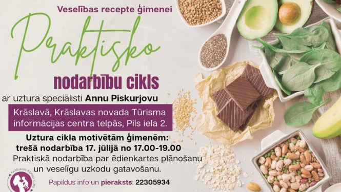 Veselīgi produkti un uztura speciālistes foto. Pasākuma afiša.