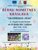 Krāsains ziedu un tauriņu dizains. Bērnu nometnes afiša.