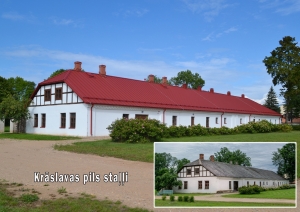 Krāslavas pils staļļu fasāde pirms un pēc pārbūves