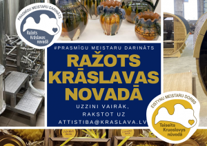 Preču zīmes "Ražots Krāslavas novadā" afiša, kurā redzami produkti, kas ražoti ar šo zīmi