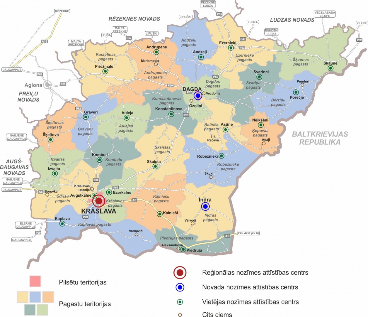 Krāslavas novada administratīvā iedalījuma karte