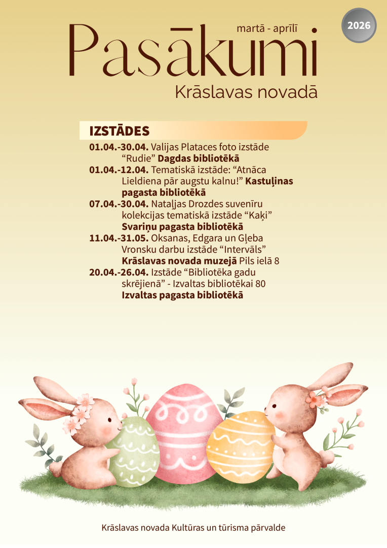 Zīmēti zaķi un krāsainas Lieldienu olas. Pasākumu saraksts.