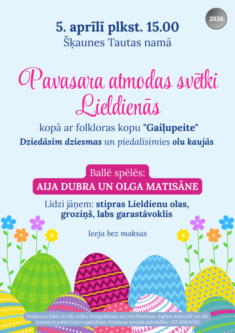 Zīmēti pavasara ziedi un Lieldienu olas. Lieldienu pasākuma afiša.