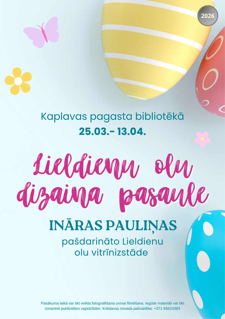 Krāsainas Lieldienu olas un pavasara dekori. Izstādes afiša.