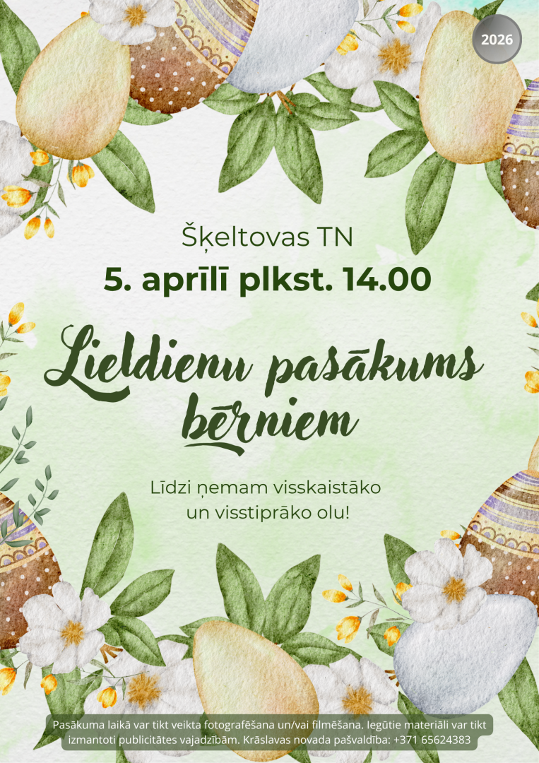 Zīmēti ziedi, lapas un krāsotas Lieldienu olas. Lieldienu pasākuma afiša,