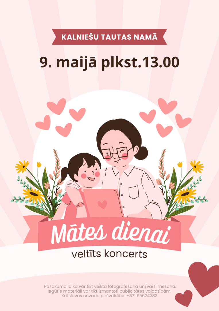 Ilustrācija ar mammu, bērnu un sirsniņām. Pasākuma afiša.