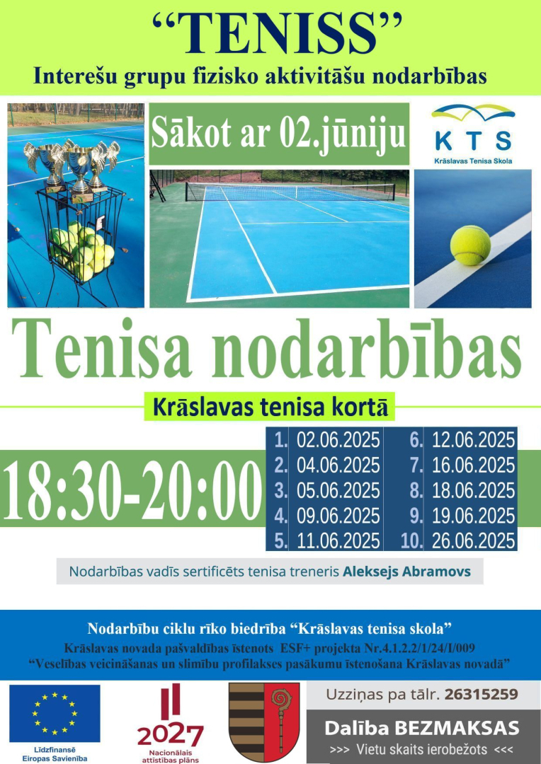 Tenisa nodarbību afiša
