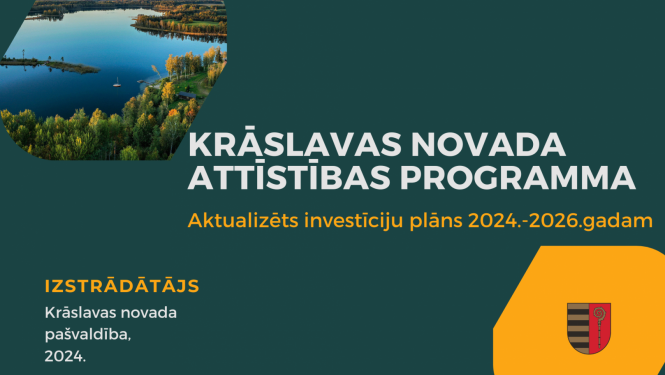 Uzraksts "Krāslavas novada attīstības programma; Aktualizēts investīciju plāns 2024.-2026.gadam"