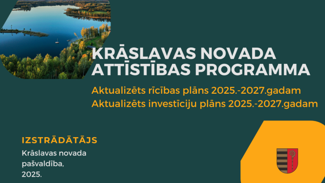 Uzraksts "Krāslavas novada attīstības programma; Aktualizēts investīciju plāns 2025.-2027.gadam"