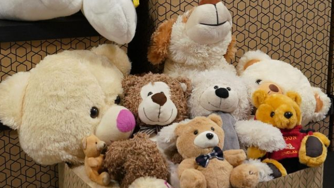 Rotaļlietas kastēs un uz kastēm