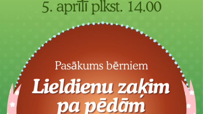 Zīmēts zaķis, cālīši un krāsainas Lieldienu olas. Pasākuma afiša.