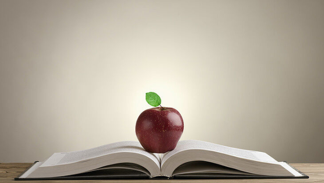 Ābols uz atvērtas grāmatas