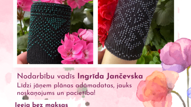 Rozā ziedi un adīti mauči. Pasākuma afiša