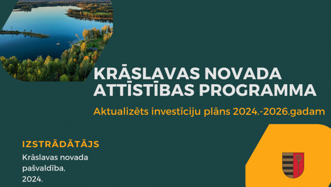 Uzraksts "Krāslavas novada attīstības programma; Aktualizēts investīciju plāns 2024.-2026.gadam"