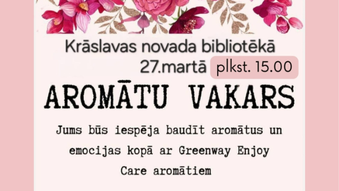 Smaržu flakoni un ziedu dekori. Pasākuma afiša.