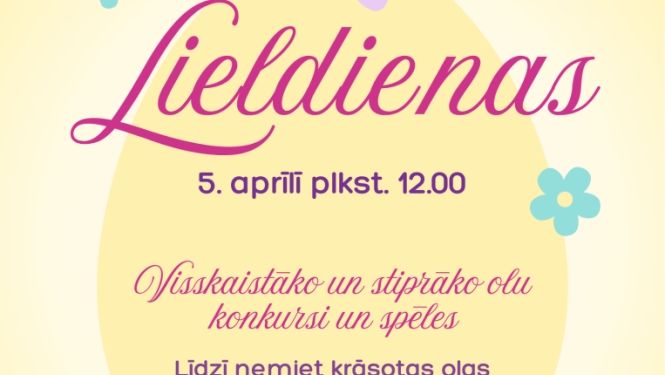 Zīmēti zaķi, krāsainas Lieldienu olas un pavasara ziedi. Lieldienu pasākuma afiša.