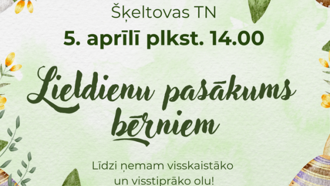 Zīmēti ziedi, lapas un krāsotas Lieldienu olas. Lieldienu pasākuma afiša,