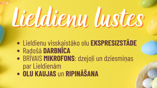 Krāsainas Lieldienu olas un pavasara dekorācijas. Lieldienu pasākuma afiša.
