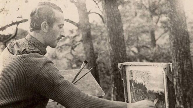 Valentīns Zlidnis jaunībā, ārā, glezno