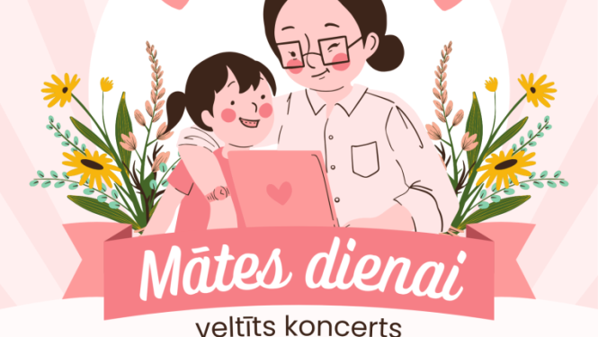 Ilustrācija ar mammu, bērnu un sirsniņām. Pasākuma afiša.