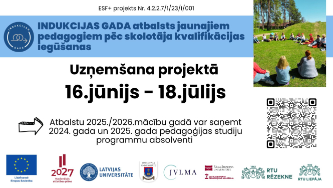 Cilvēki sēž aplī uz zāles. Projekta afiša