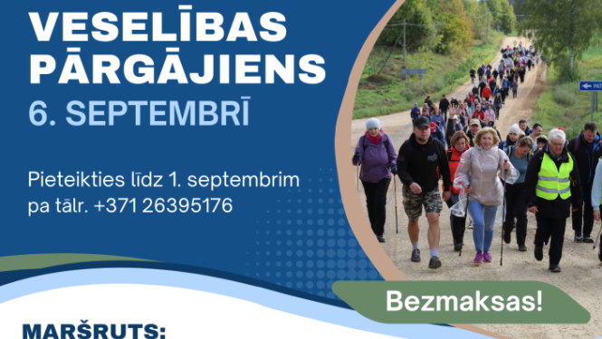 Fotoattēli ar cilvēkiem pārgājiena laikā. Pasākuma afiša