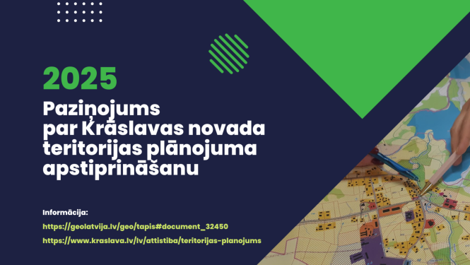 Cilvēki strādā ar karti. Krāslavas novada teritorijas plānojuma izstrādes publicitātes attēls.