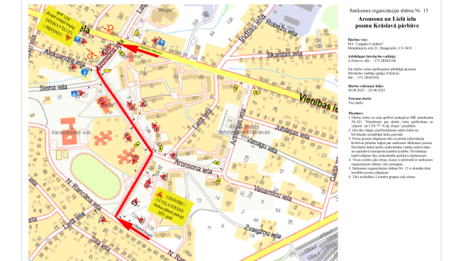 Satiksmes organizēšanas shēma Aronsona un Lielā ielas posmā Krāslavā